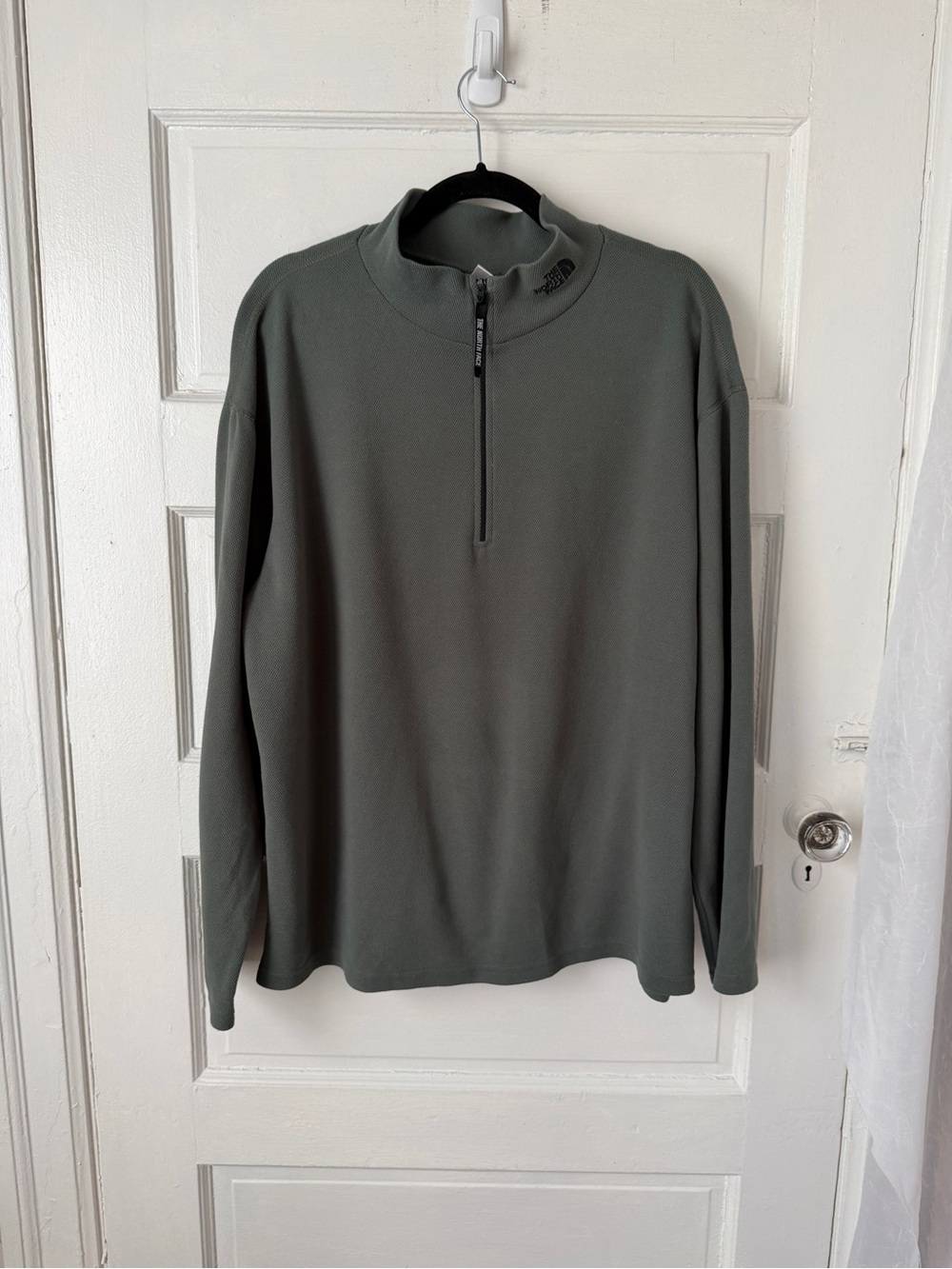 The North Face Men's Olive Green Half-Zip Pullover Sweater Collar Logo Outdoor L